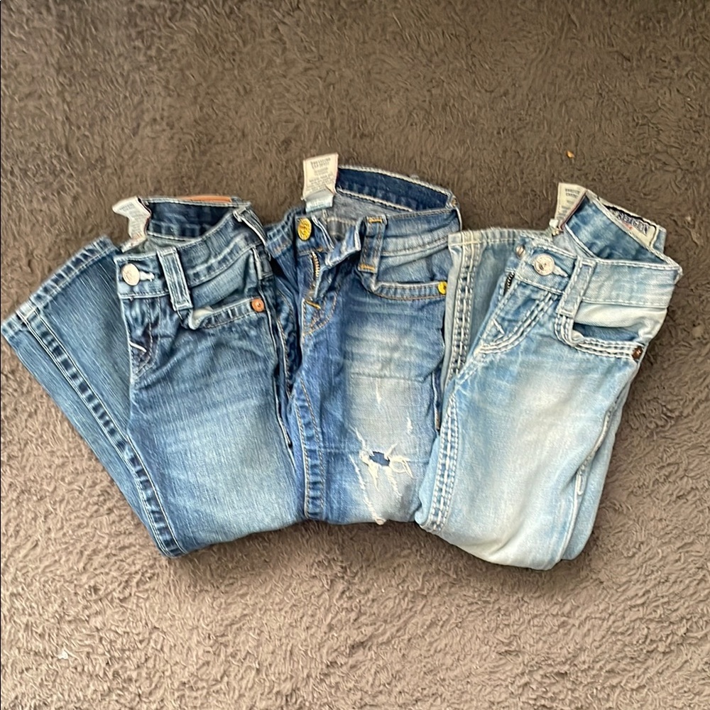 Set of 3 True Religion Light Blue and Dark Blue Denim Jeans, Size 4, Boys Jack